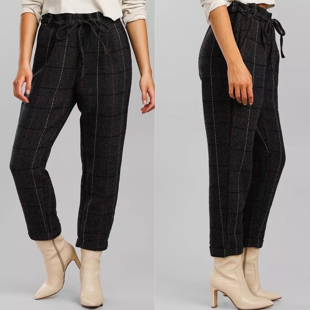 🆕 HYFVE Plaid Herringbone Taper Paper bag pants Large